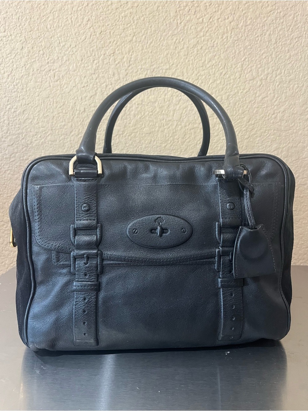 MULBERRY MAISIE BLACK LEATHER AND SUEDE TOP HANDLE BAG